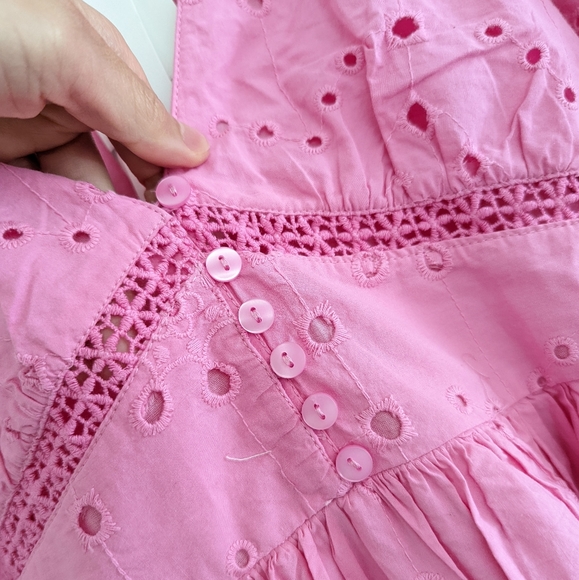 ZARA PINK OPENWORK EMBROIDERED MIDI DRESS PUFF SLEEVES - Picture 11 of 12